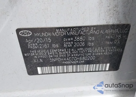 2016 Hyundai Elantra Se z USA, uszkodzony, nr VIN 5NPDH4AE7GH680200